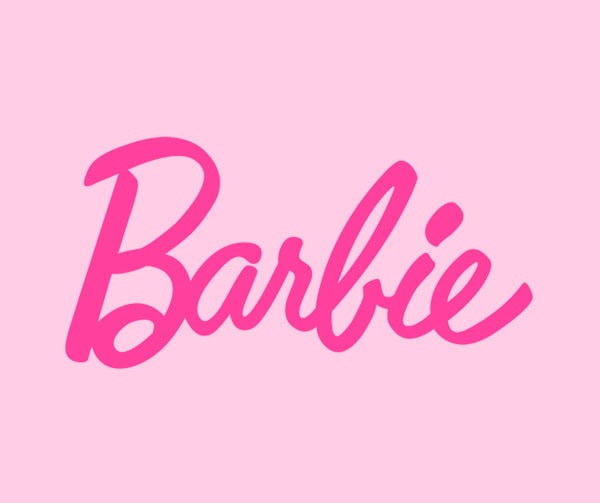 The word Barbie is written in bold, pink cursive letters on a light pink background.
