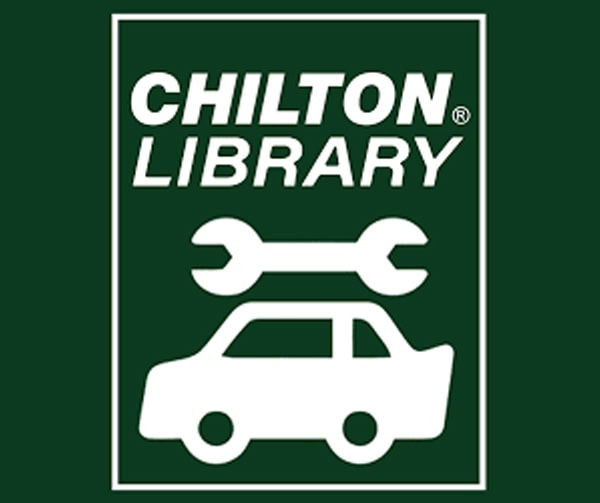 White logo on a dark green background with the words CHILTON LIBRARY, a wrench graphic above a car icon, enclosed in a rectangle.