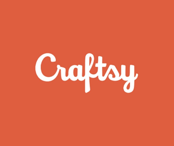 White cursive text spelling Craftsy on a solid orange background.
