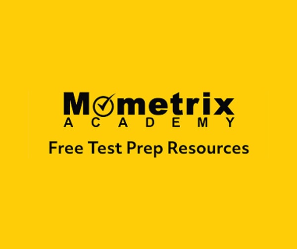 Yellow background with black text that reads Mometrix Academy with a check mark over the o, and Free Test Prep Resources below.