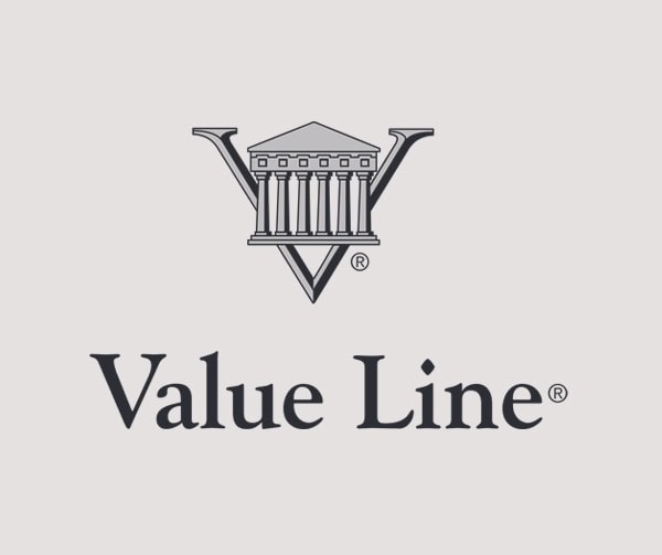 The Value Line logo featuring a large V with a classical building resembling a Greek temple on top, and the words Value Line® underneath in black serif font.